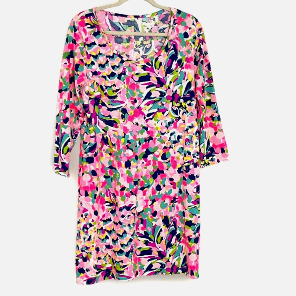 Lilly Pulitzer Beacon Pina Colada Club Dress Womens L Pima Cotton 3/4 Sleeve
